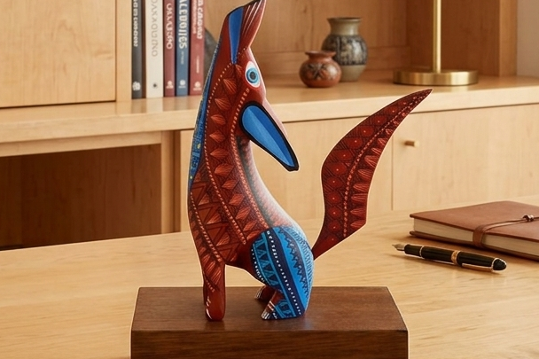 Alebrije de Lobo con base de madera natural