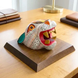 Alebrije- Cabeza de jaguar con base de madera