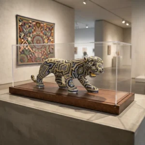 Jaguar caminando de arte Huichol